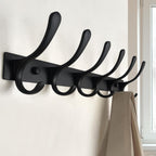SKOLOO Heavy Duty Wall Mounted Coat Rack - 6 Hooks, Stainless Steel, Pack of 2, Sturdy Coat Hooks for Hanging Clothes, Jacket, Hat, Black