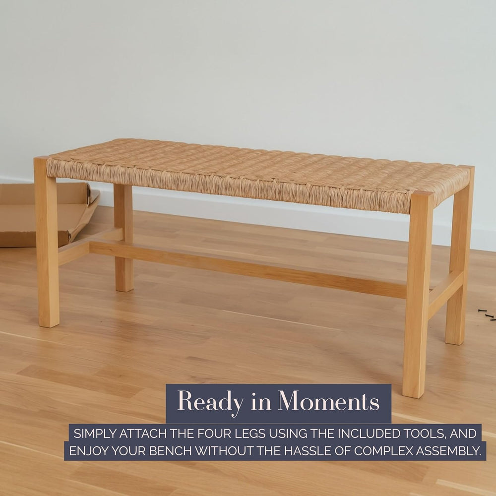 Alaterre Newport Solid Wood Entryway Bench with Woven Rope Seat, Light | 40” ...