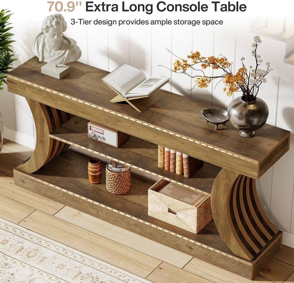 Tribesigns 70.9-Inch Long Farmhouse Entryway Console Table with Storage | 3-T...