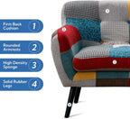 Bonzy Home Modern Colorful 3 Piece Coroful Fabric Sofa Set, Included Accent Chair and Boho 2 Loveseat, Linen Patchwork Plaid Couches with Rubberwood Legs and Removable Upholstered for Living Room