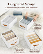 Clothes Organizers and Storage - 4/5/7 Grids Fabric Jeans Organizer with Handles, Foldable Closet Organizers Dividers, Wardrobe organizer for Pant, Sweater, T-shirt, Scarf, 3 Pack, White