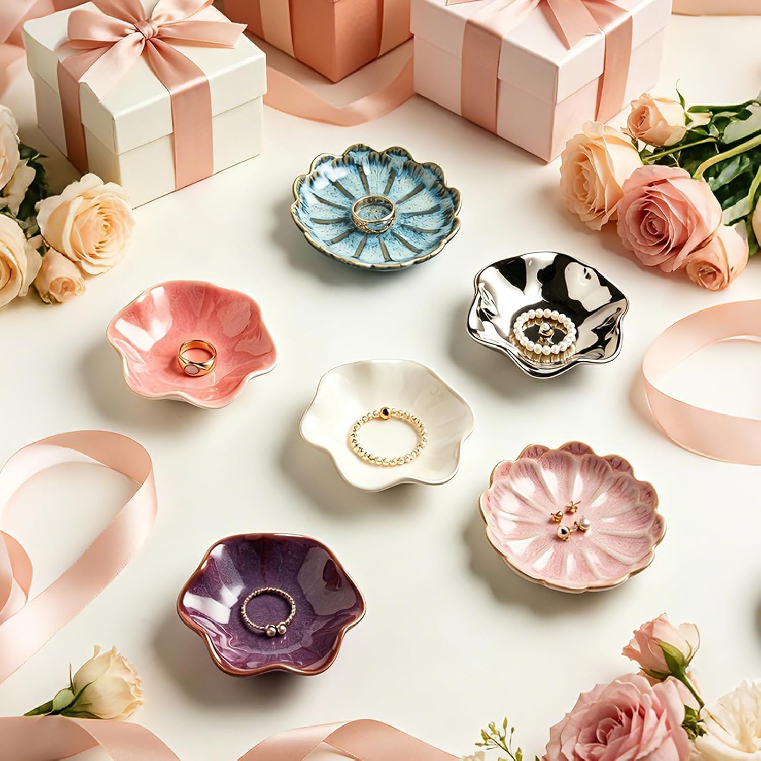 BEUNAIZER Jewelry Dish Tray, Ring Dish, Ceramic Trinket Tray, Key Bowl | Color box packing makes it more gift-ready for birthdays, holidays, friends, sisters, daughters, mothers or daily use.