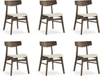 Wooden Dining Chairs Set of 6, Upholstered Modern Dining Room Chairs, Mid Century Oak Kitchen Chairs with Curved Wood Backrest for Kitchen, Restaurant, Farmhouse (Cream Fabric & Walnut Color)