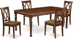 East West Furniture DOCL5-MAH-C 5 Piece Modern Dining Table Set Includes a Rectangle Wooden Table with Butterfly Leaf and 4 Linen Fabric Dining Room Chairs, 42x78 Inch, Mahogany