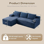96.1" Modular Sectional Sofa Couches L-Shape Couch 3 Seat Modular Sofa Corduroy Memory Foam Sectional Boneless Couches for Living Room, Cloud Couch with Oversized Chaise(Blue, Left Facing)