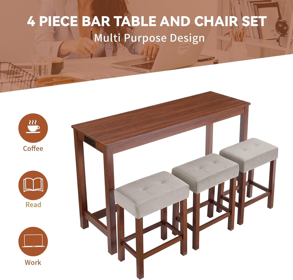59" Dining Bar Table Set with Power Outlet, Behind Couch Sofa Table with...