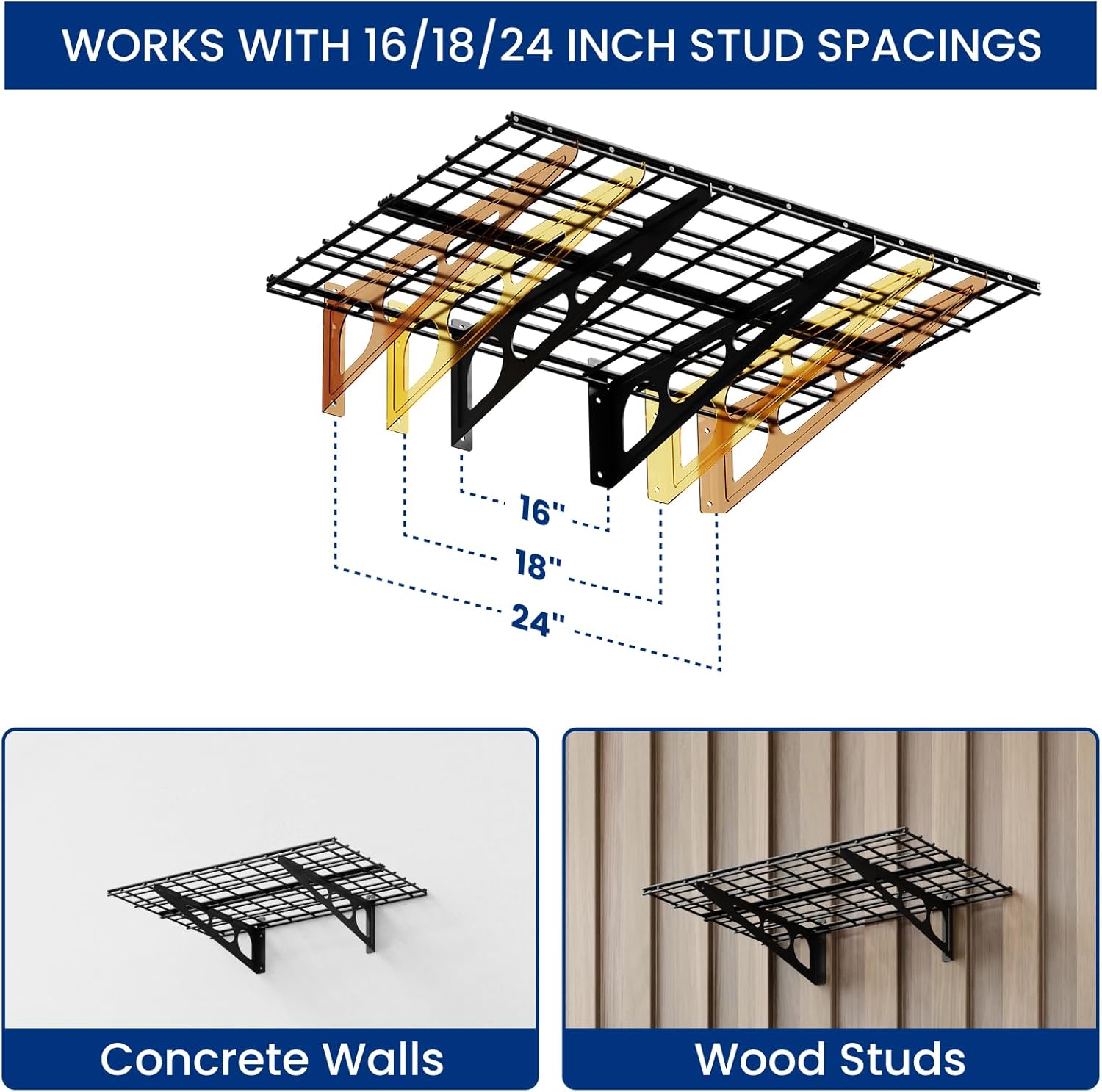 FLEXIMOUNTS 2x6ft Garage Shelving Wall-Mounted, 1-Pack Heavy-Duty Wall Shelving, Holds Up to 400 lbs, Garage Storage Rack for Organization & Storage Bins, Black, Classic Series