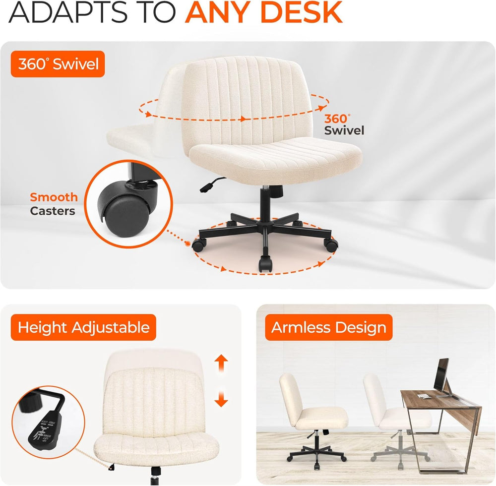 Orange Factory Criss Cross Chair, Wide Fabric Vanity Desk Seat, Beige Wheel |...