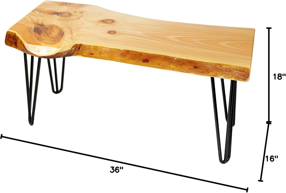 Hairpin Leg Live Edge Slab Bench Modern Sturdy Seating (36”, 3Ft Unfinished, ...