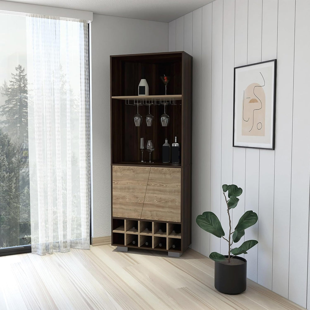 Wine Rack 10-Bottle 3-Shelf Corner Cabinet, Pantry Storage Cabinet Locker for...
