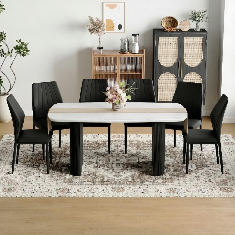 TesNus White Dining Table Set for 6, 67'' Modern Dining Table Set wit...