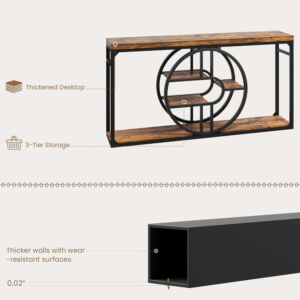 GAOMON 55 Inch Industrial Narrow Console Table, 5-Tier Entryway Table with O-Shaped Metal Frame, Extended Storage Sofa Table for Hallway, Entrance, Living Room