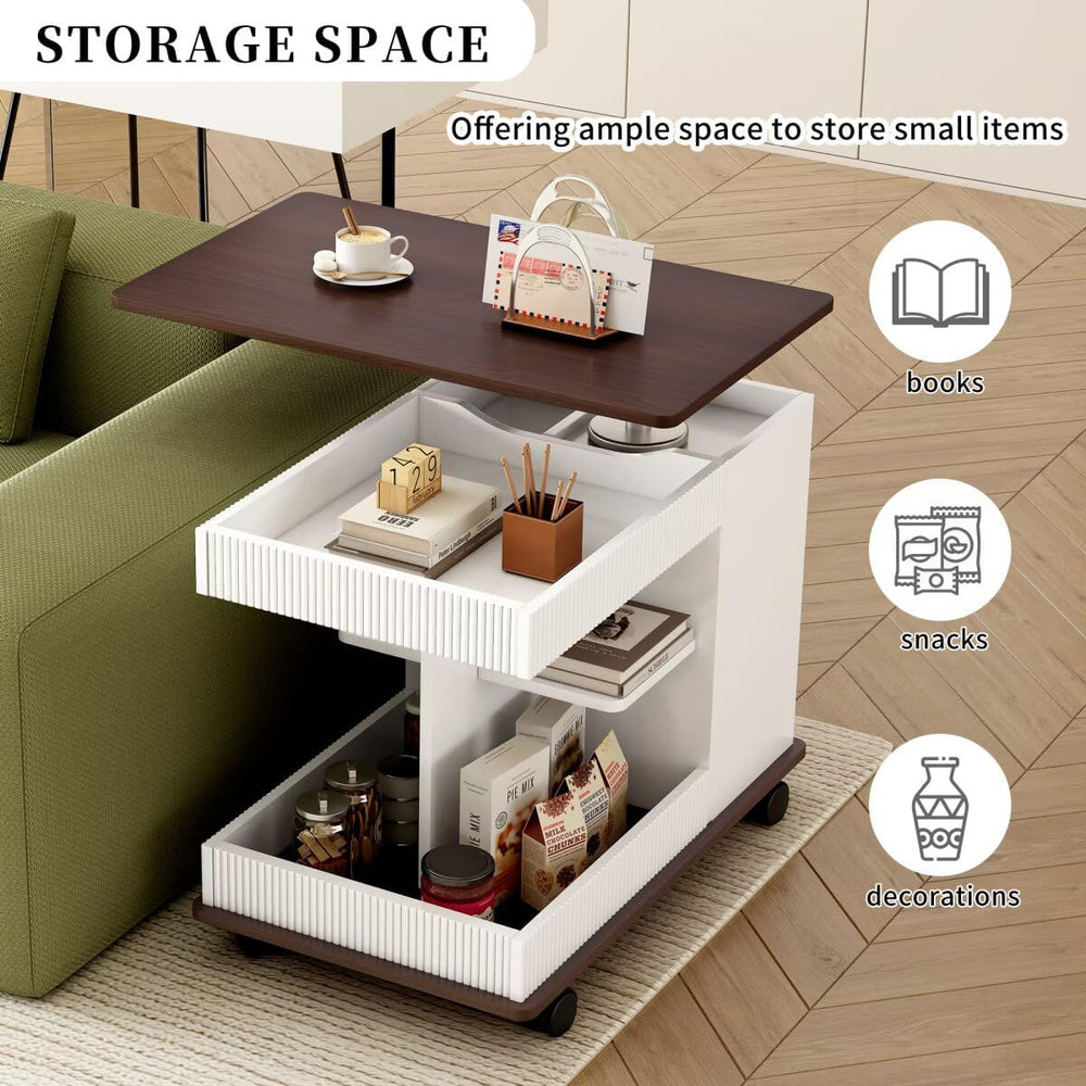 29.5" Adjustable End Table with Wheels, Modern Multifunctional Sofa Side...