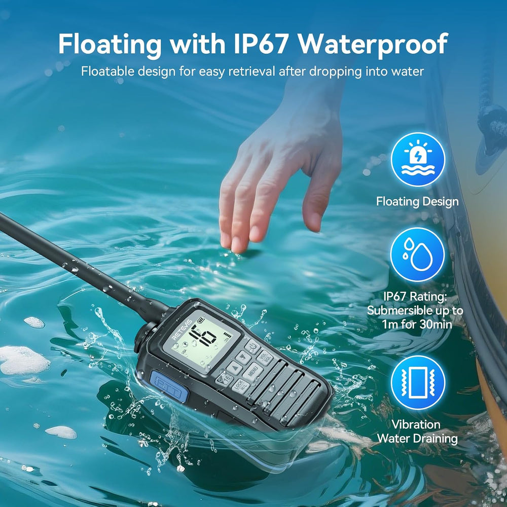 Retevis RM01P 3.5W Marine Radio VHF IP67 Floating, USB-C for Fishing(1Pack)