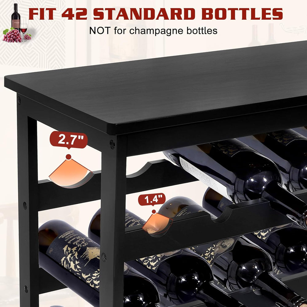 Bamboo Wine Rack Freestanding Floor, 7-Tier 42-Bottle Wine Storage Shelf with...