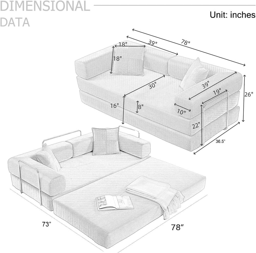 HANXIN 78 Inch Convertible Sleeper Sofa Bed, Folding Floor Mattress Couch wit...