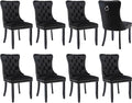 Modern Dining Chairs Set of 8, Tufted Upholstered Dining Chair with Solid Wood Legs, Black Velvet Accent Chair, Sillas de Comedor, Kitchen & Dining Room Chairs (Black, Velvet, 8Pcs)