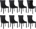Modern Dining Chairs Set of 8, Tufted Upholstered Dining Chair with Solid Wood Legs, Black Velvet Accent Chair, Sillas de Comedor, Kitchen & Dining Room Chairs (Black, Velvet, 8Pcs)
