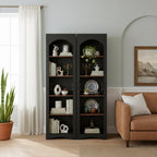 holzart 71.6" Tall Farmhouse Bookshelf, 5-Tier Narrow Bookcase & Storage Cabinet, Freestanding Kitchen Pantry Organizer with Adjustable Shelves for Living Room, Home Office, Black