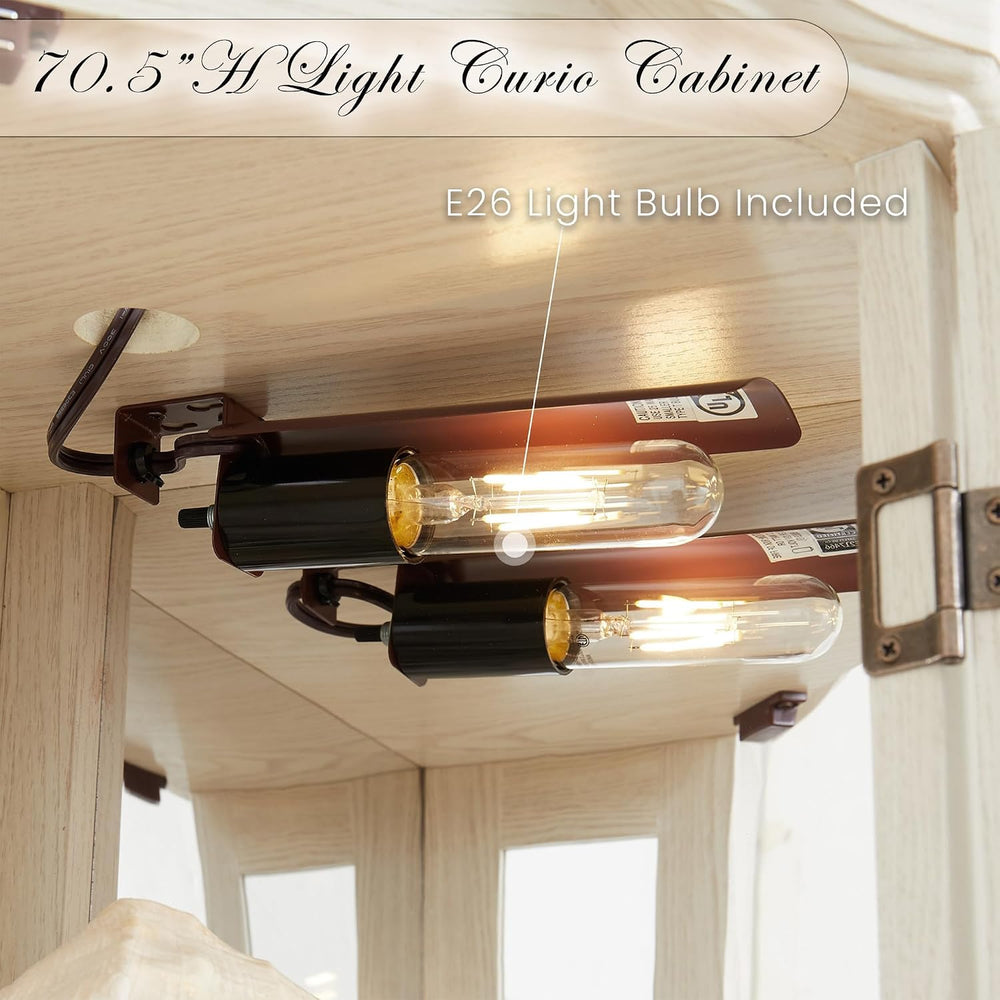 Lighted Corner Curio Cabinet 70.5" Tall Wooden China Cabinet with Temper...