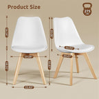 Dining Chairs Set of 8, Modern Upholstered Dining Room Chairs with PU Leather Padded Seat, Armless Kitchen Chairs with Curved Backrest and Solid Wood Legs for Dining Room, Kitchen, Apartment, White