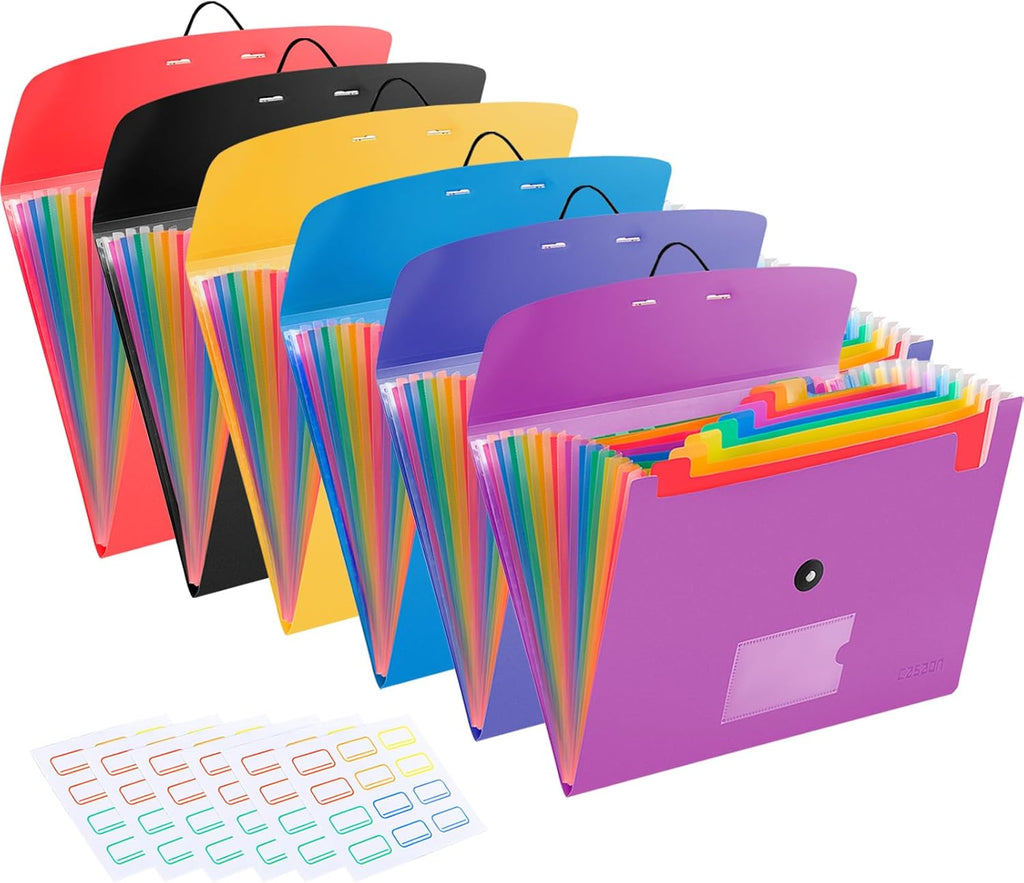 6 Pack Accordion File Organizer Expanding File Folder with 13-Pockets, A4 Letter Size Paper Document Receipt Holder for School Office Supplies