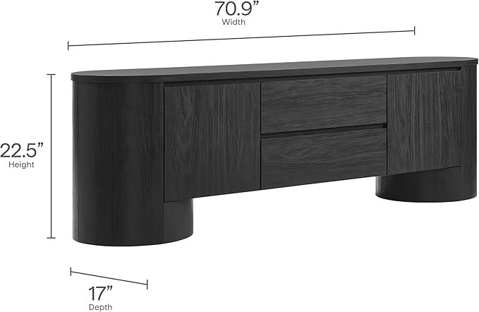 Modway Duval 71 Inch Oval TV Stand in Black – Low Profile Mid Century Modern Media Cabinet - Living Room Entertainment Center with Storage