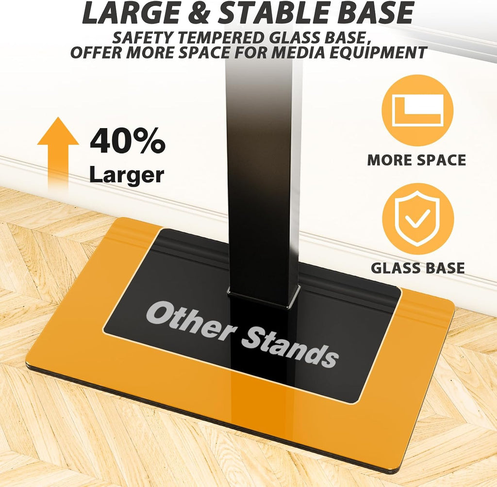 TAVR Swivel Floor TV Stand Base for 32-75 Inch TVs up to 110 lbs | Tall TV Stand for Bedroom with Height Adjustment and Tempered Glass Base for Media Storage, Max VESA 400x400mm, Black