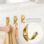 10 Pack Self Adhesive Coat Hooks for Hanging, Heavy Duty Stainless Double Wall Hook for Towel, Backpack, Hat, Sturdy Metal Hanger for Bathroom, Bedroom, Door, Wall Mounted, Brushed Gold