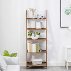 Bookshelf & Ladder Shelf &Storage Rack & Multipurpose Bamboo Organizer Shelves Furniture for Home Office, Living Room, Kitchen, Office 5 Tier （Brown）