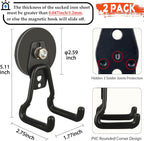 ULIBERMAGNET New Upgraded Large Magnetic Hooks,Strong Heavy Duty Magnet Hooks for Power Drill,Broom,Garden Tools, Pegboard, Garage, Workshop,Hardware, 2 Pack Magnet Storage Holder for Hanging(Black)