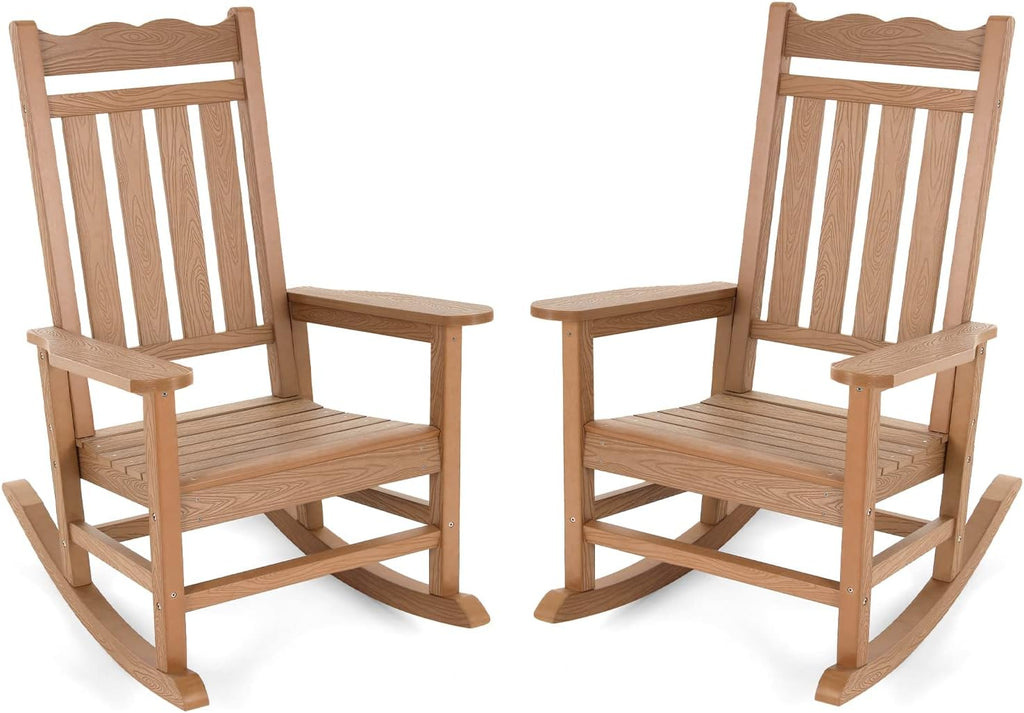 Stoog Patio Rocking Chairs Set of 2, All-Weather Outdoor & Indoor Porch Rocker with 400 lbs Weight Capacity, Front Porch Rocker Chairs Looks Like Real Wood, Teak