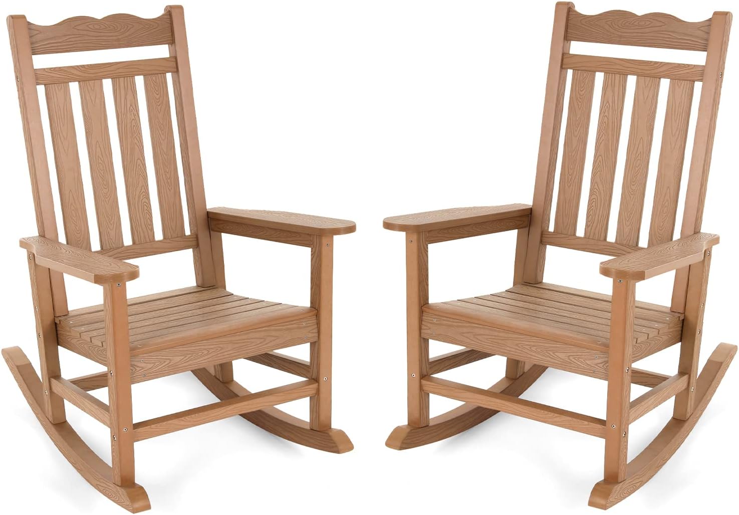 Stoog Patio Rocking Chairs Set of 2, All-Weather Outdoor & Indoor Porch Rocker with 400 lbs Weight Capacity, Front Porch Rocker Chairs Looks Like Real Wood, Teak