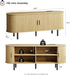 ONBRILL 55" TV Stand with Power Outlet for TVs up to 60 Inch, Entertainment Center with Storage and Adjustable Shelves, Modern Media Console with Sliding Doors for Living Room, Oak