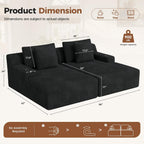 80'' Double Chaise Lounge Chair Indoor, Non-Assembly with Cup Holders 4pcs | Luxanimarion Deep Seat Sofa with Cup Holders Boneless Bed with 4pcs Pillows for Living Room Bedroom, Black- Corduroy