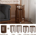 Stackable Stools Set of 4, Wooden Stools 18 Inch Stool Nesting Side Tables Nesting Coffee Table Sturdy and Durable, No Installation Required,Top Stackable Round Stool for Saving space(Walnut Barstool)
