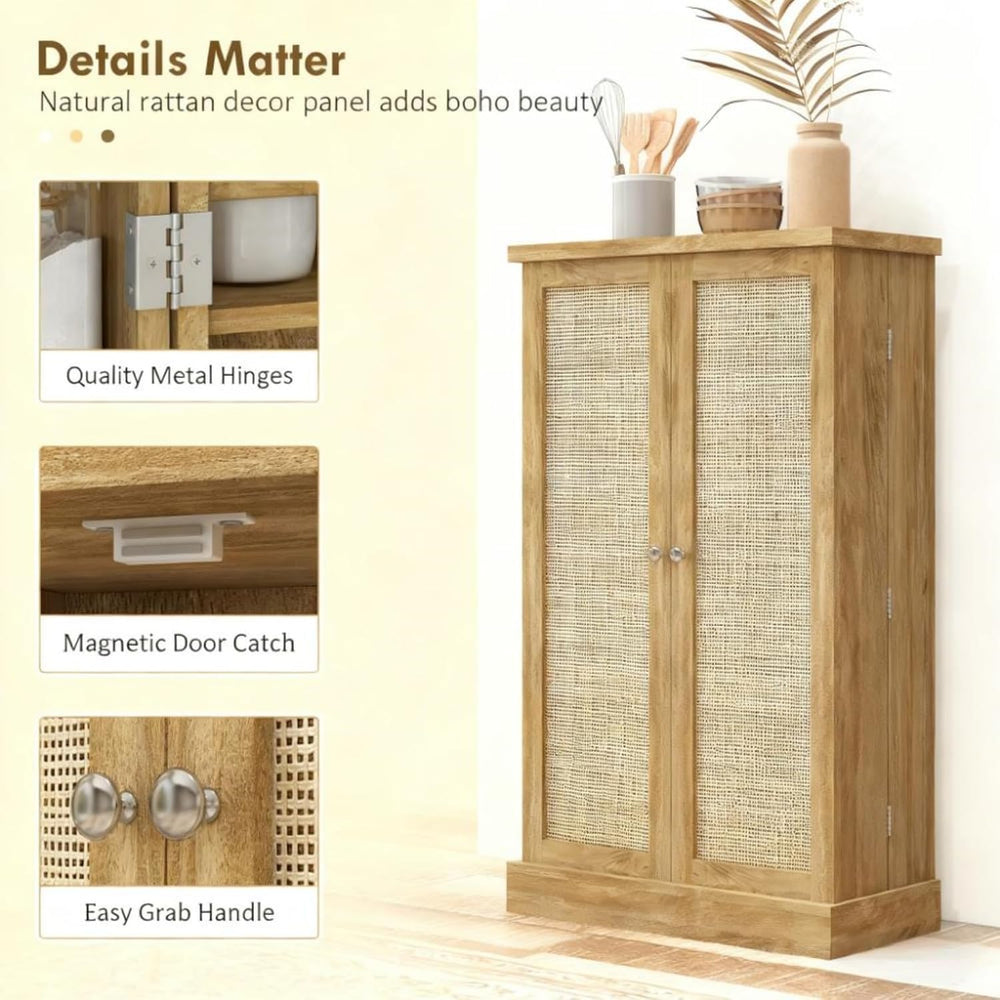 White Adjustable Shelves Food Pantry Cabinet, Small Kitchen Storage Cabinet w...