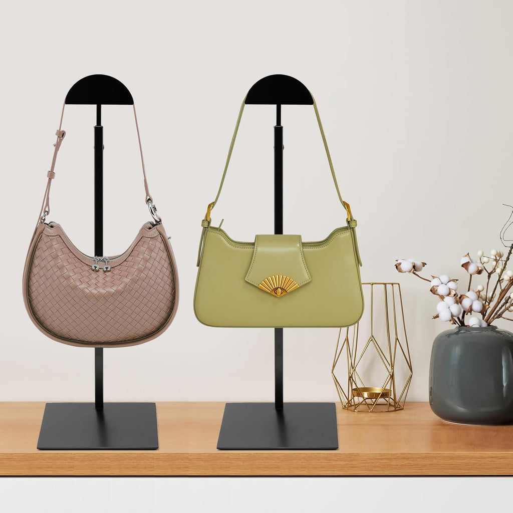 3 Pack Purse Display Stand,Black Purse Rack Stainless Steel Handbag Display Stands Height Adjustable Hook Stands,for Commercial Stores and Parties