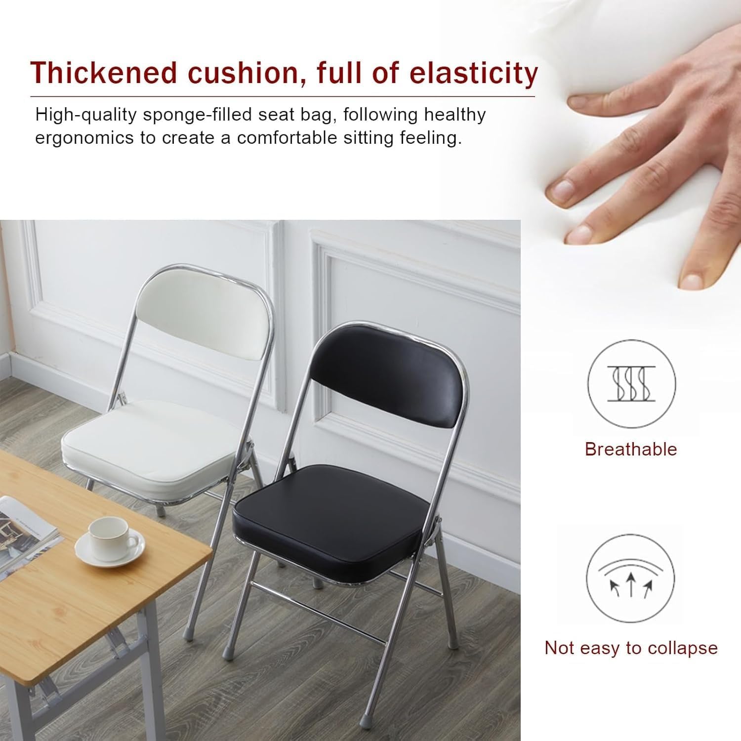 Folding Chairs with Padded Seats for Outdoor & Indoor, Portable Stackable Commercial with Steel Frame(White)