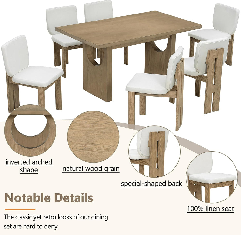 Merax Wood Dining Table Set for 6, Rectangular Tabletop/Upholstered Chairs/Re...