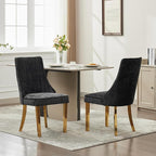 Dining Chairs Set of 2，Modern Channel Tufted Upholstered Dining Chairs with Golden Stainless Steel Legs, Comfortable Chenille Fabric Kitchen Chairs for Dining Room (Black, 2pc)
