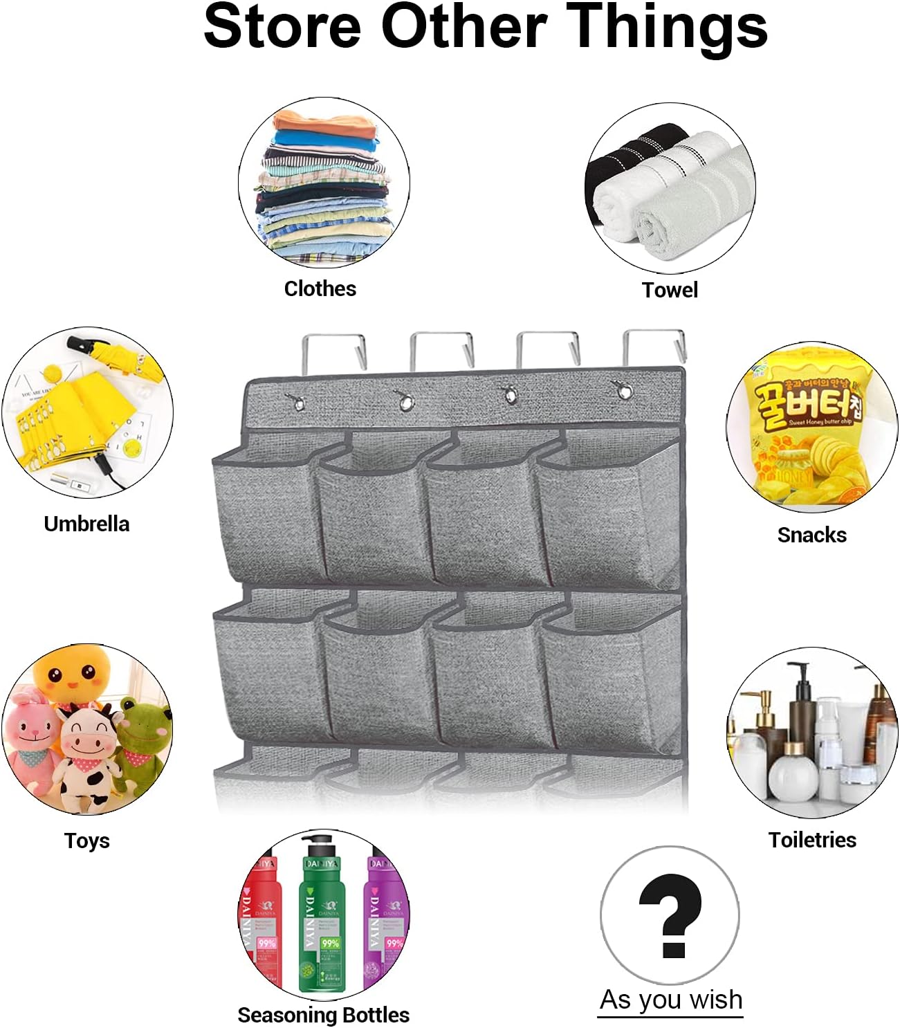 Over the Door Shoe Organizer,Hanging Shoe Rack Storage Holder with 24 Extra Large Fabric Pockets for Closet,Men Sneakers,Women High Heeled Shoes,Slippers,Grey 61.4''x22''
