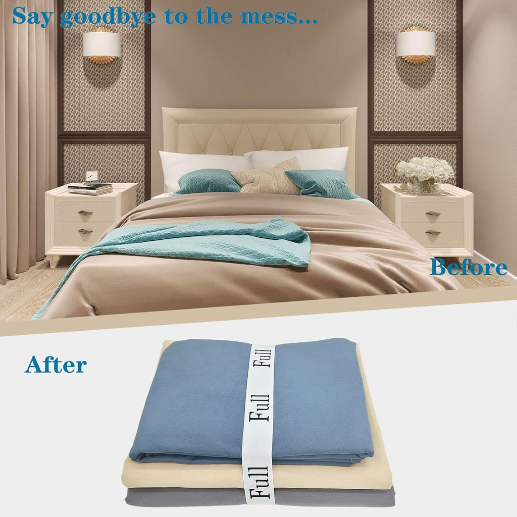 2 Pieces Bed Sheet Organizer Bands, Sheet Organizers and Storage Label Bands, Sheet Label for Bedding, Sheets Organizer for Closet,Sheet Keepers Linen Labels Bedding Bands (2Pcs Full)