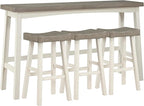 Lexicon Bar Table Set for 3, Small Kitchen Table Set Kitchen Island Table with 3 Saddle Bar Stools, 4 Piece Dining Table Set for Breakfast Nook, Living Room, Apartment, Pub Height, White/Coffee