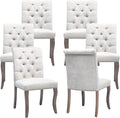 Upholstered Tufted Chenille Dining Side Chairs, Armless Nailhead Trim Chairs with Solid Wood Legs, Modern Farmhouse Chairs for Dining Room, Kitchen & Living Room (Set of 6, Beige)