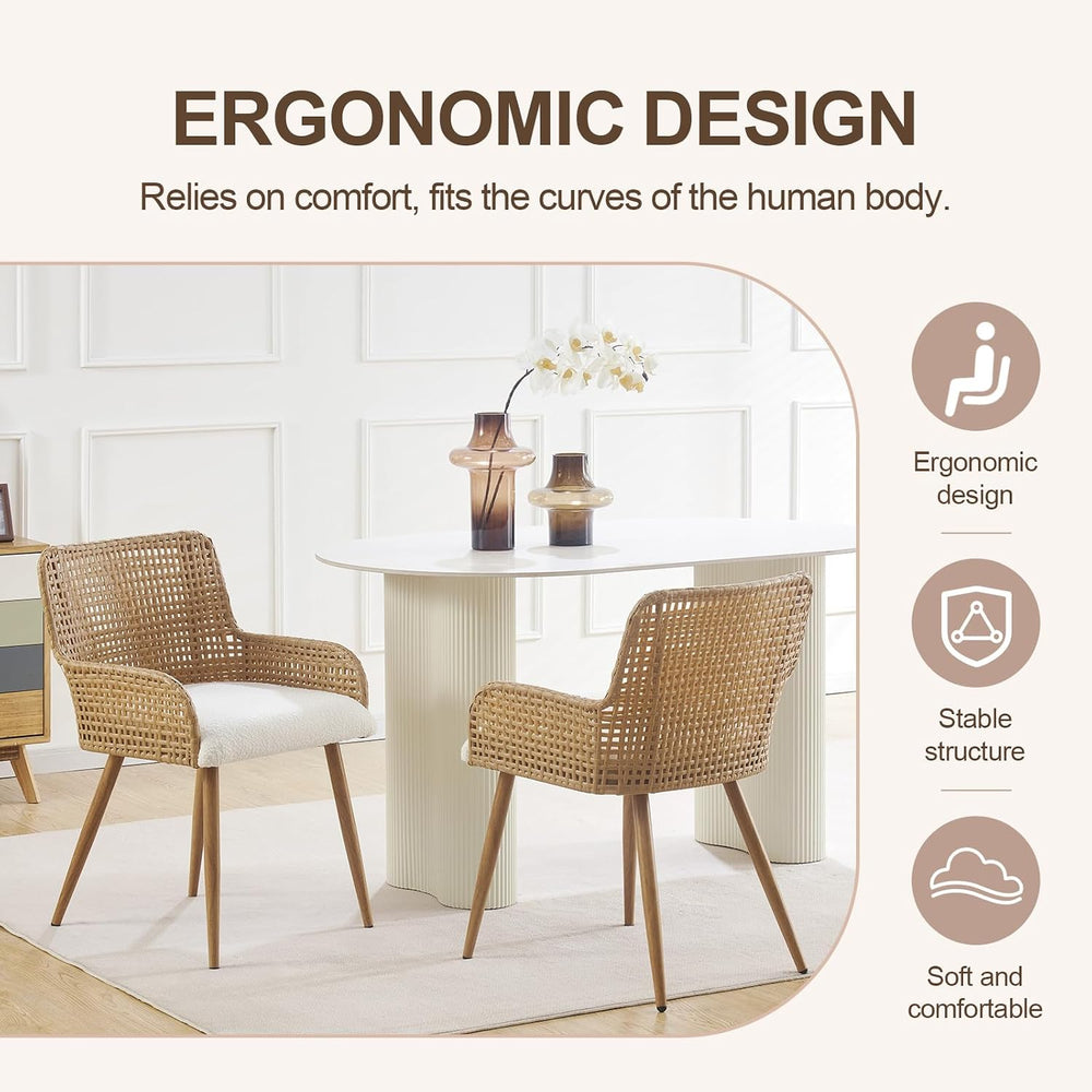 Rattan Dining Chairs Set of 4,Farmhouse PE Rattan Kitchen Chair with Upholste...