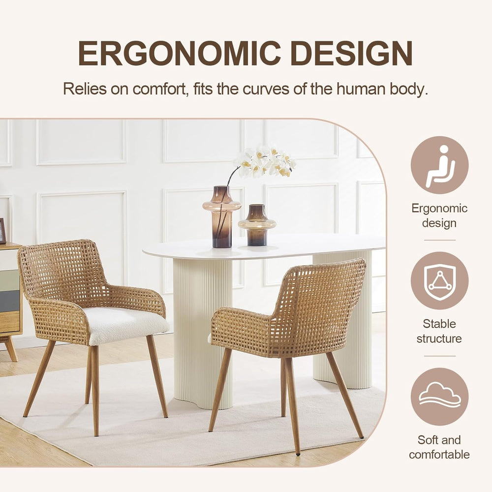 Rattan Dining Chairs Set of 2,Modern Dining Room Chairs with Upholstered Cush...