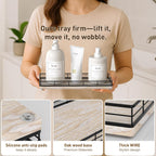 Bathroom Tray for Counter Top Organizer – Ash Wood Vanity Tray with Metal Frame for Dresser, Kitchen, Nightstand – Black & Whitewashed Decorative Storage