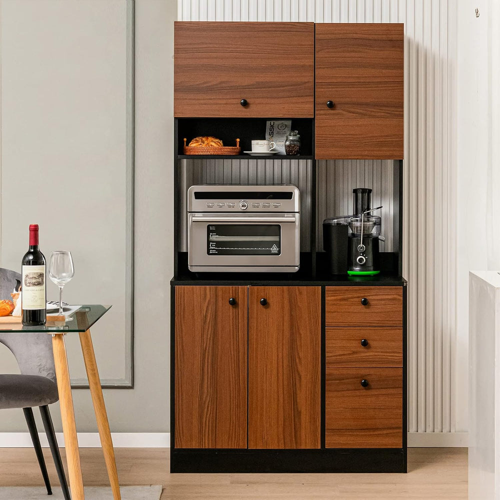 LOKO 71” Tall Kitchen Pantry Storage Cabinet, Freestanding Buffet Hutch with ...