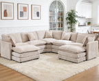 Oversized Modular Sectional Sofa, 7 Seater Deep Seat Cloud Couch Sofa | Chenille|Corner Couch|7 Pillows|2 Ottomans|Double-layer Cushion|For Spacious Living Room, Big Families| Light Camel